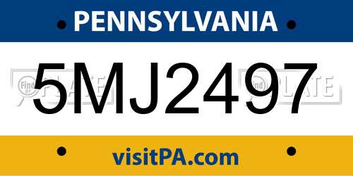 5MJ2497 Pennsylvania License Plate