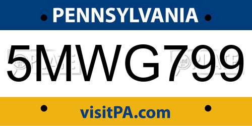 5MWG799 Pennsylvania License Plate