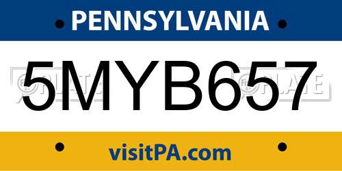 5MYB657 Pennsylvania License Plate