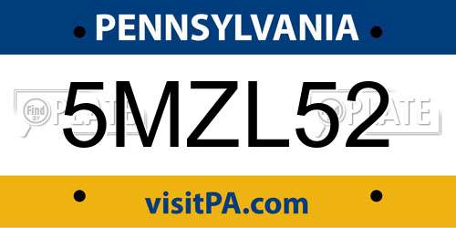 5MZL52 Pennsylvania License Plate