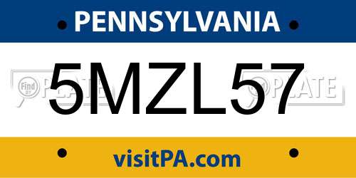 5MZL57 Pennsylvania License Plate