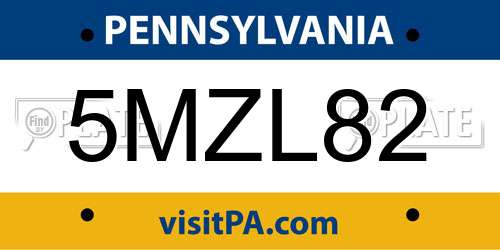 5MZL82 Pennsylvania License Plate
