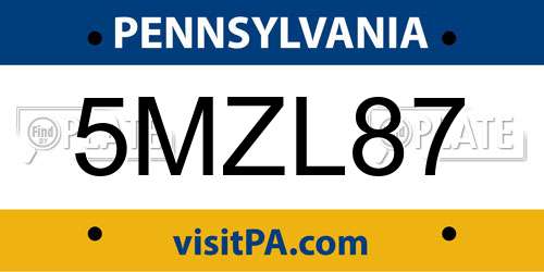 5MZL87 Pennsylvania License Plate