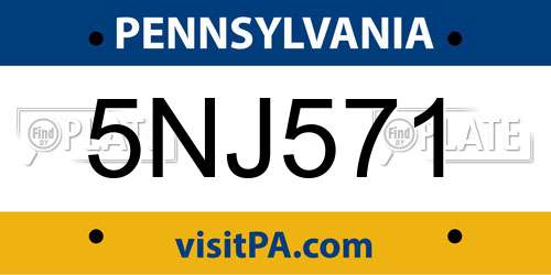 5NJ571 Pennsylvania License Plate