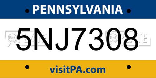 5NJ7308 Pennsylvania License Plate