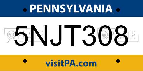5NJT308 Pennsylvania License Plate