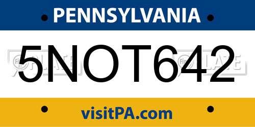 5NOT642 Pennsylvania License Plate
