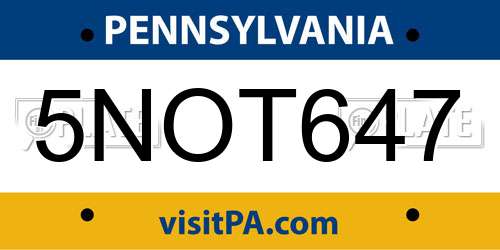 5NOT647 Pennsylvania License Plate