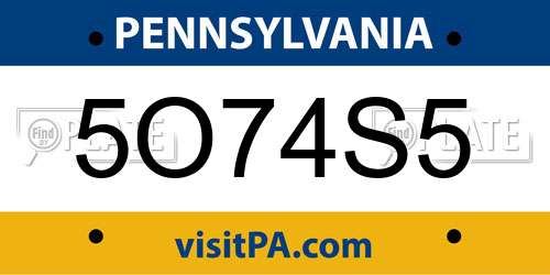 5O74S5 Pennsylvania License Plate