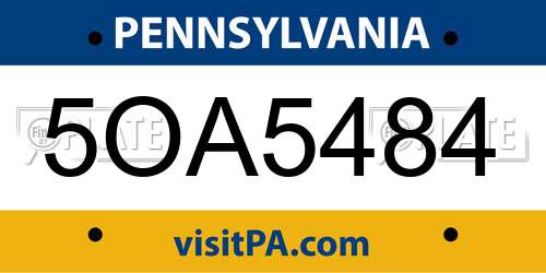 5OA5484 Pennsylvania License Plate