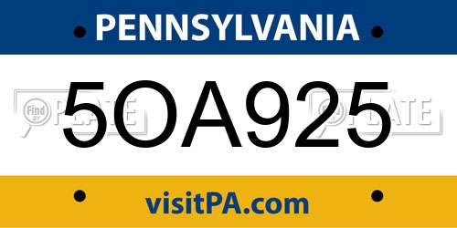 5OA925 Pennsylvania License Plate