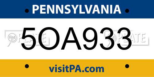 5OA933 Pennsylvania License Plate