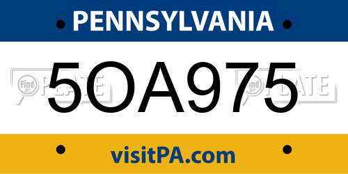 5OA975 Pennsylvania License Plate
