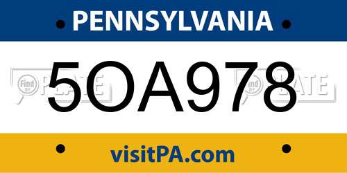5OA978 Pennsylvania License Plate