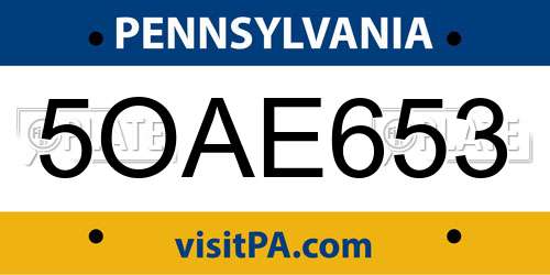 5OAE653 Pennsylvania License Plate