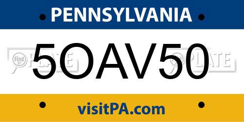 5OAV50 Pennsylvania License Plate