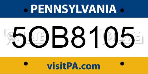 5OB8105 Pennsylvania License Plate