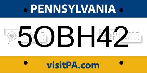 5OBH42 Pennsylvania License Plate
