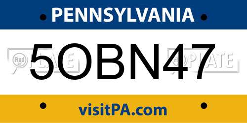 5OBN47 Pennsylvania License Plate