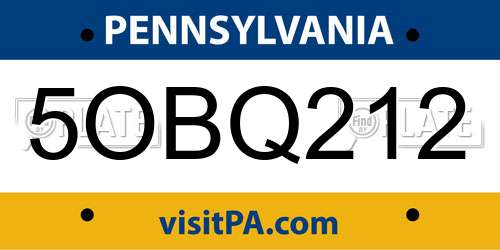 5OBQ212 Pennsylvania License Plate