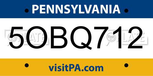 5OBQ712 Pennsylvania License Plate