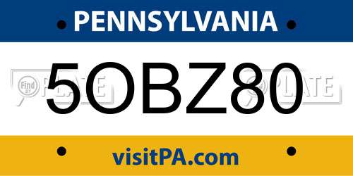 5OBZ80 Pennsylvania License Plate