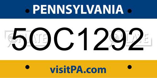 5OC1292 Pennsylvania License Plate