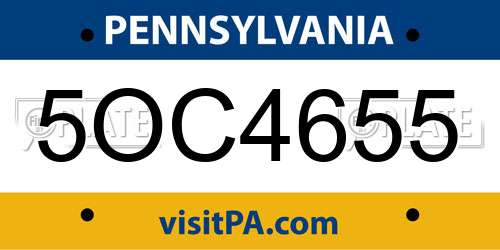 5OC4655 Pennsylvania License Plate