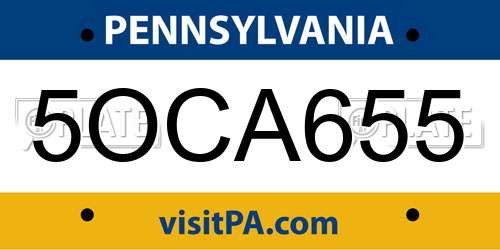 5OCA655 Pennsylvania License Plate