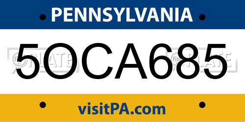 5OCA685 Pennsylvania License Plate