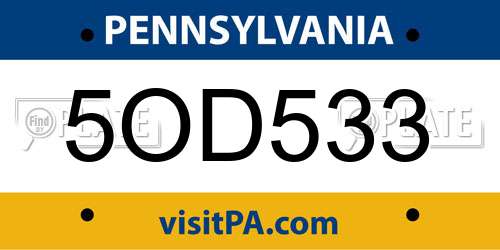 5OD533 Pennsylvania License Plate