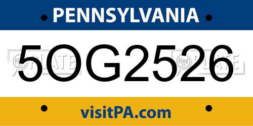 5OG2526 Pennsylvania License Plate