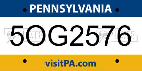 5OG2576 Pennsylvania License Plate
