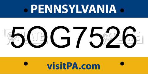 5OG7526 Pennsylvania License Plate