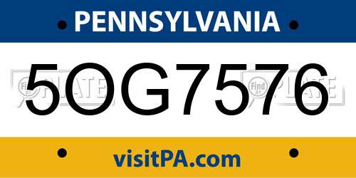 5OG7576 Pennsylvania License Plate