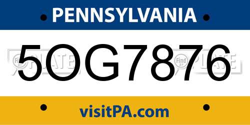 5OG7876 Pennsylvania License Plate