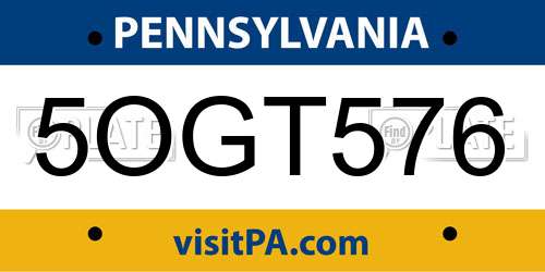 5OGT576 Pennsylvania License Plate