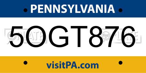 5OGT876 Pennsylvania License Plate