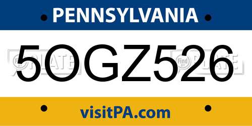 5OGZ526 Pennsylvania License Plate