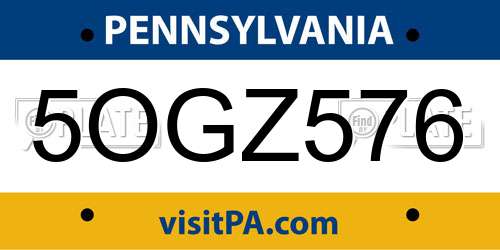 5OGZ576 Pennsylvania License Plate