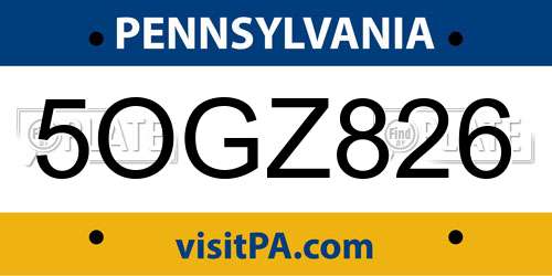 5OGZ826 Pennsylvania License Plate