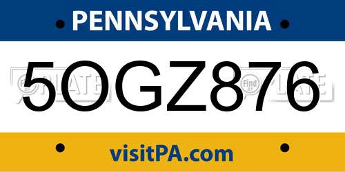5OGZ876 Pennsylvania License Plate