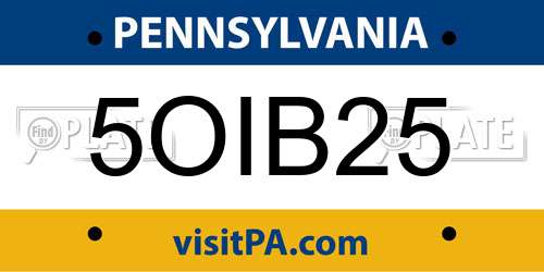 5OIB25 Pennsylvania License Plate