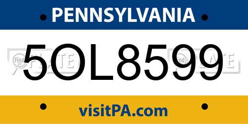 5OL8599 Pennsylvania License Plate