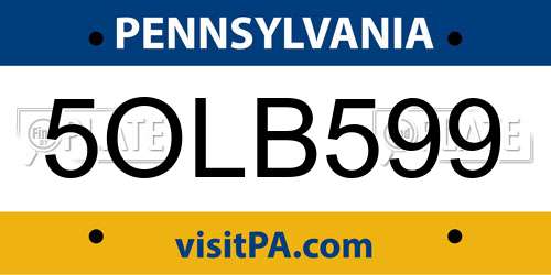 5OLB599 Pennsylvania License Plate