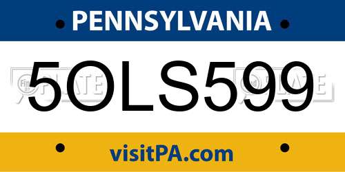 5OLS599 Pennsylvania License Plate