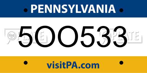5OO533 Pennsylvania License Plate