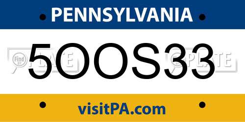 5OOS33 Pennsylvania License Plate