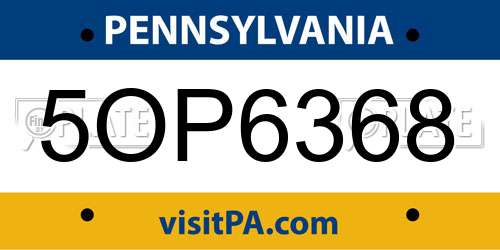 5OP6368 Pennsylvania License Plate