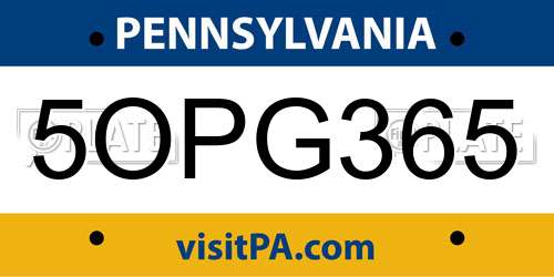 5OPG365 Pennsylvania License Plate